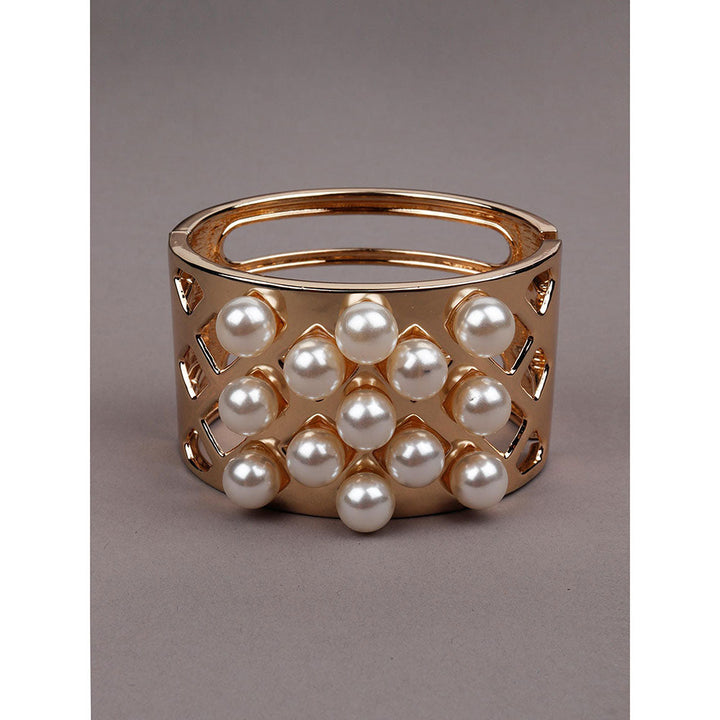 Odette Gold-Tone Wide Pearl-Embellished Cuff Bracelet