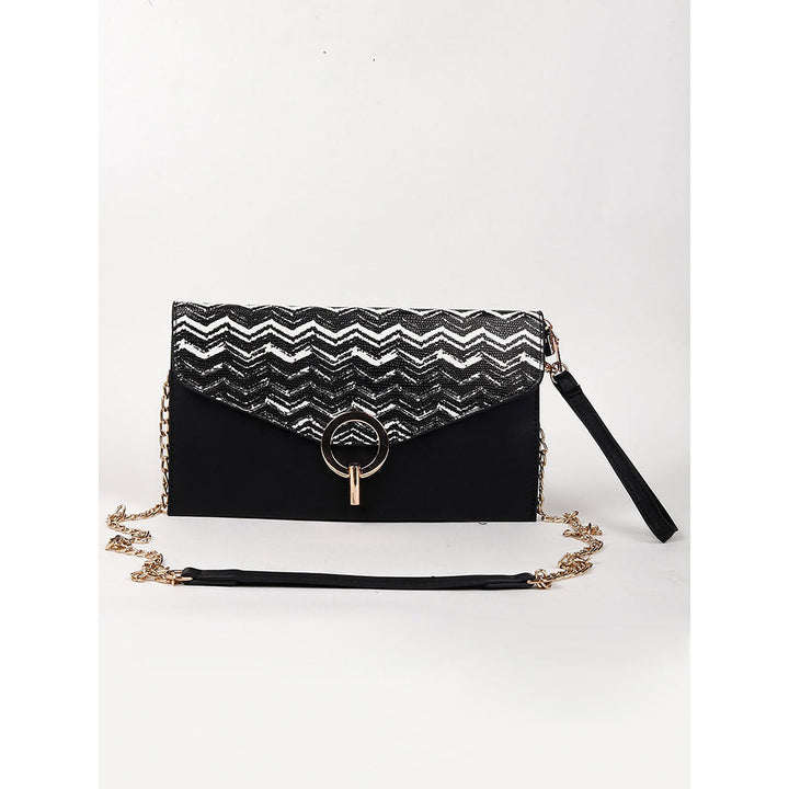 Odette Stunning Zigzag White and Black Beaded Sling Bag