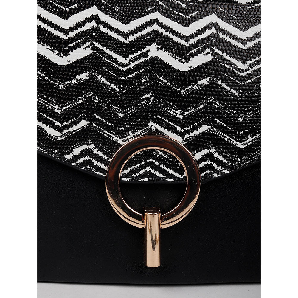 Odette Stunning Zigzag White and Black Beaded Sling Bag