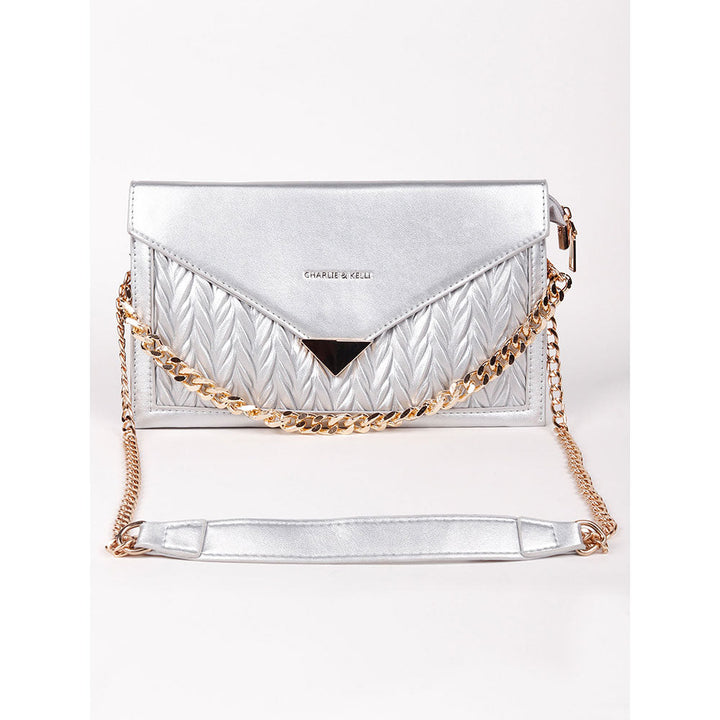 Odette Shiny Silver Envelope Sling Bag