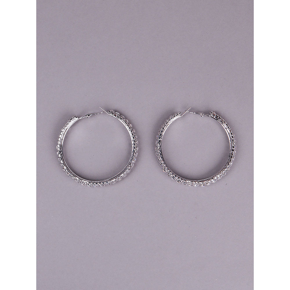 Odette Silver Tone Studded Hoop Earrings