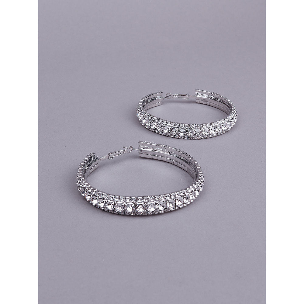 Odette Silver Tone Studded Hoop Earrings