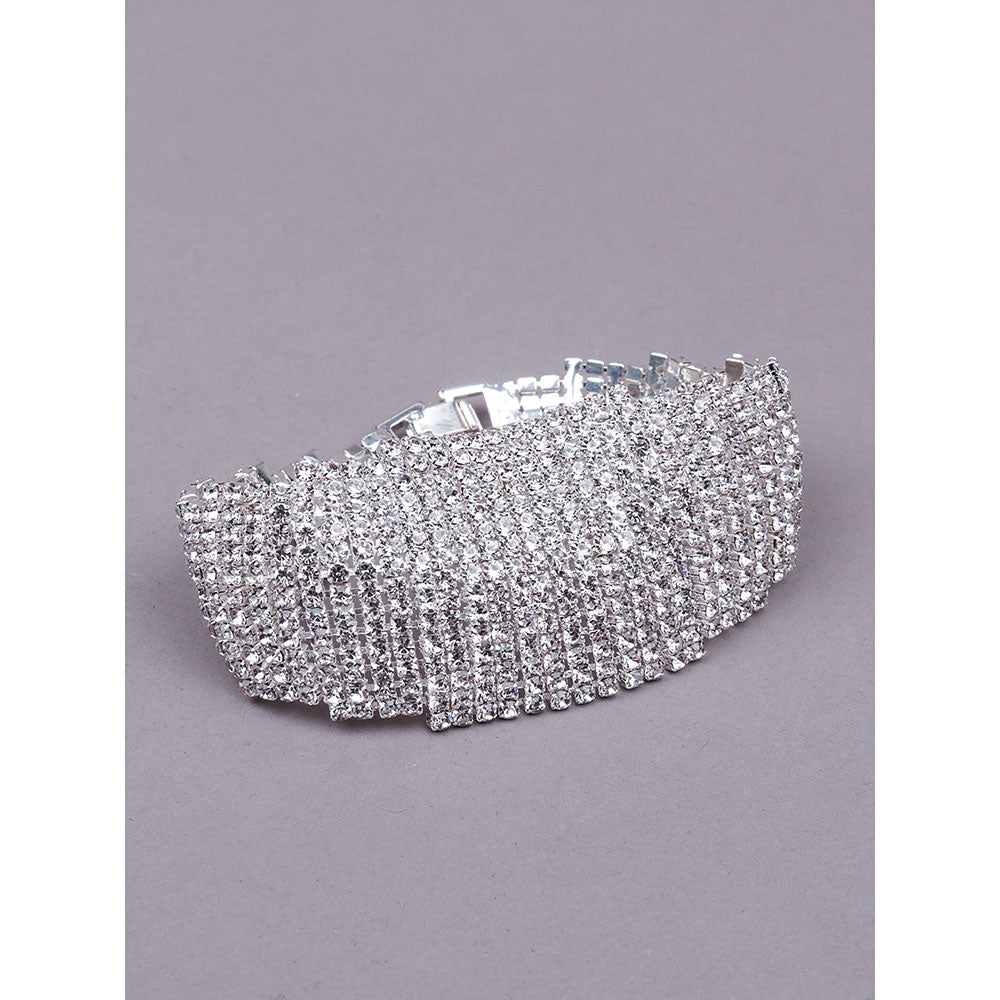 Odette Exquisite Artificial Diamond-Studded Bracelet-Silver