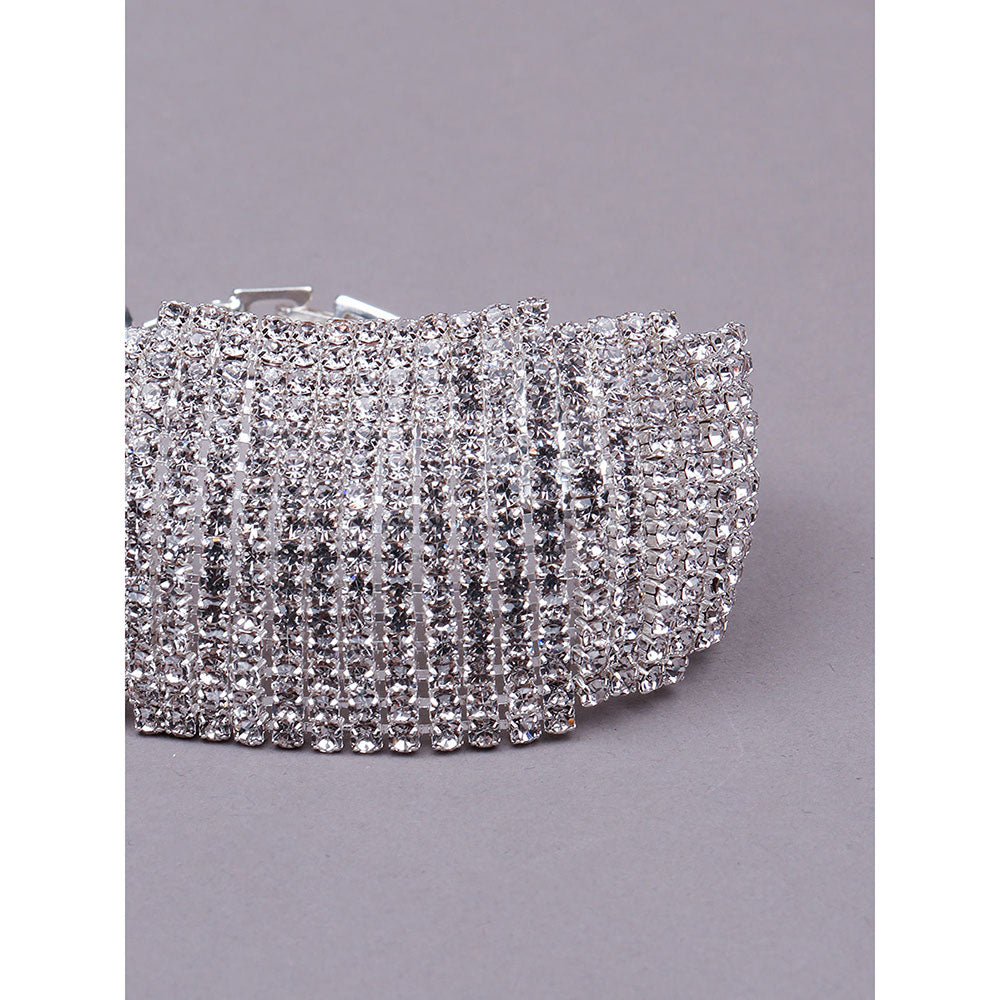 Odette Exquisite Artificial Diamond-Studded Bracelet-Silver