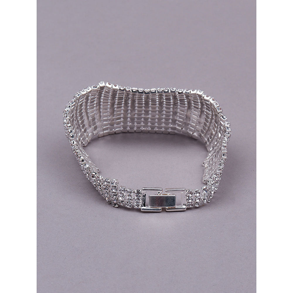 Odette Exquisite Artificial Diamond-Studded Bracelet-Silver