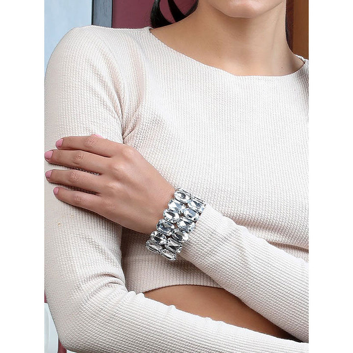 Odette Double Layered Artificial Crystal Bracelet-Silver