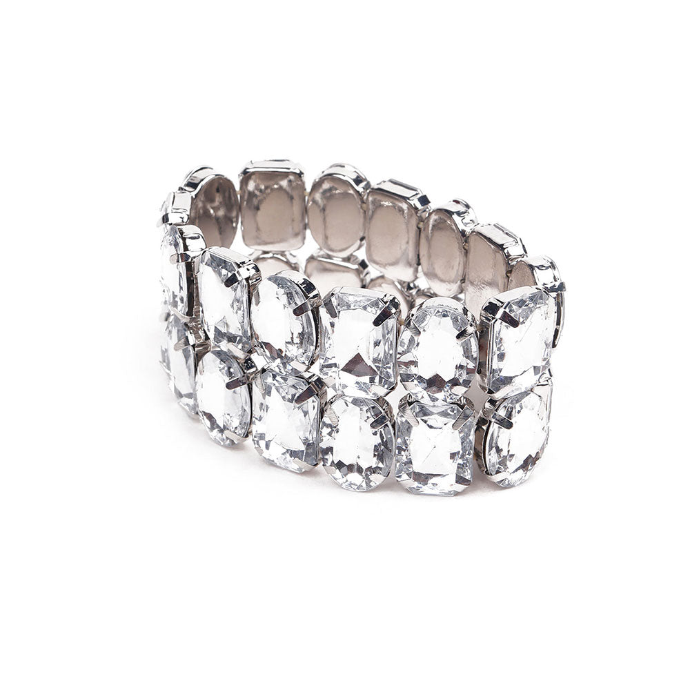 Odette Double Layered Artificial Crystal Bracelet-Silver