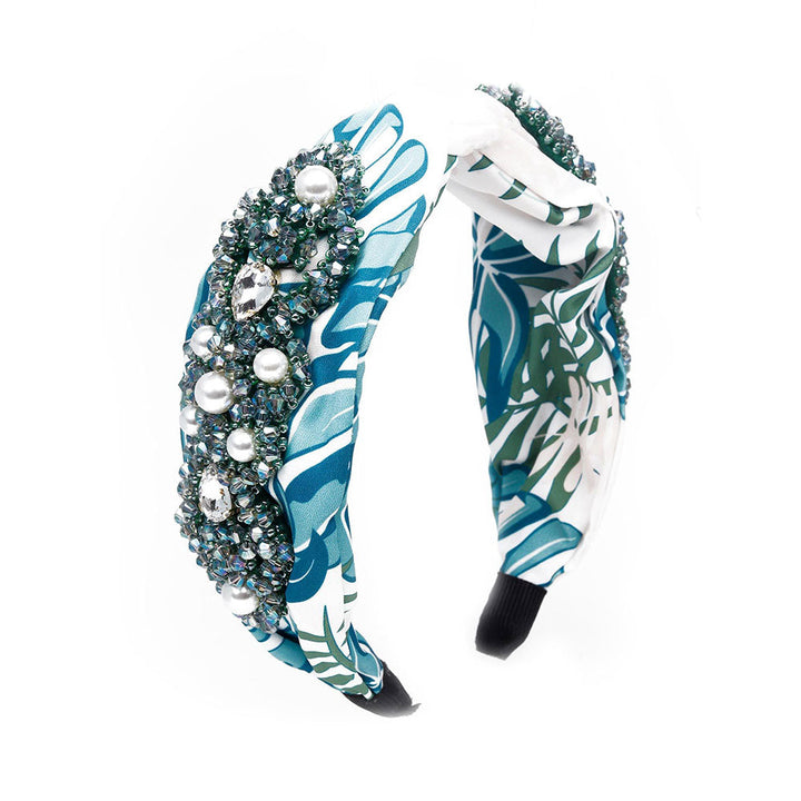 Odette Blue Printed Hairband with Crystal Embellishments