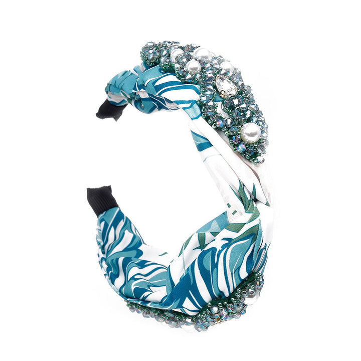 Odette Blue Printed Hairband with Crystal Embellishments