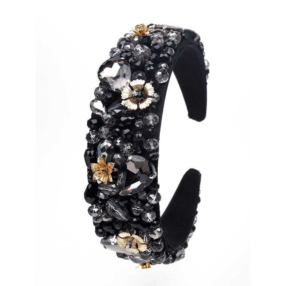 Odette Gorgeous Black Fully Crystal-Embellished Hairband