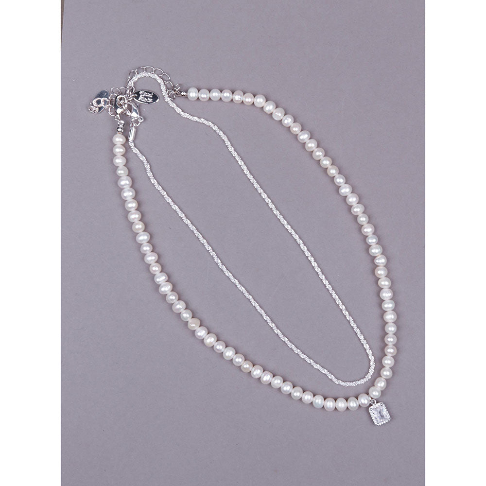 Odette Designer Pearl Necklace Embellished with a Crystal Pendant