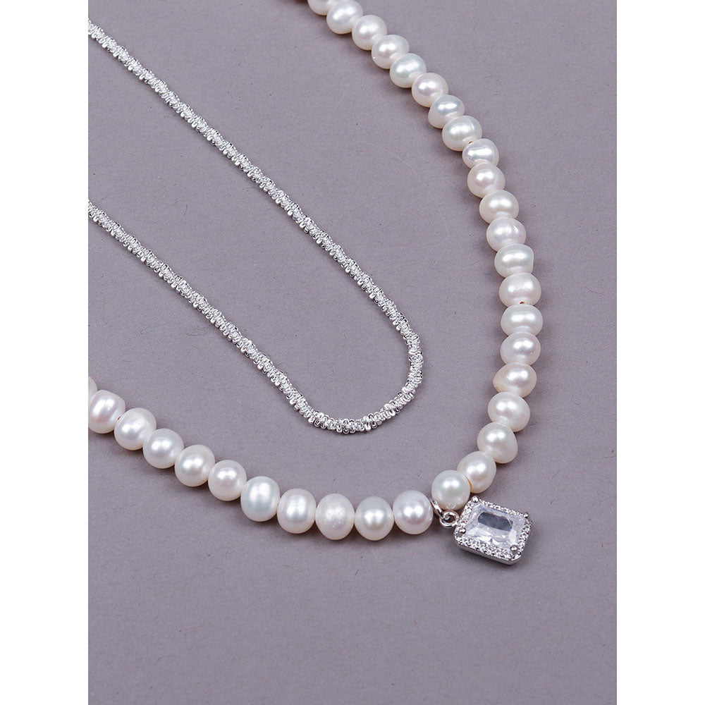 Odette Designer Pearl Necklace Embellished with a Crystal Pendant