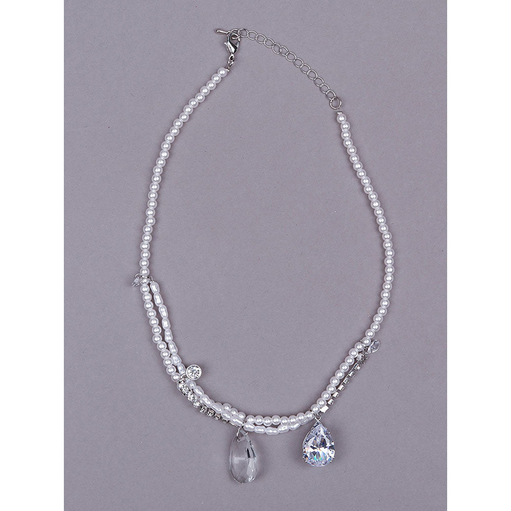 Odette Sleek Pearl Necklace with Double Pendant Embellishments