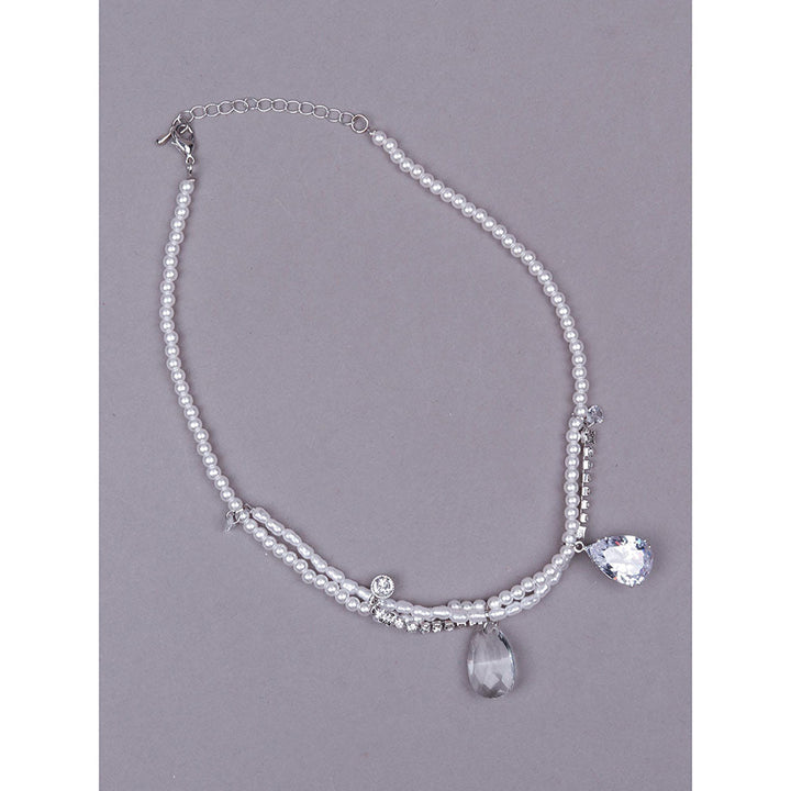 Odette Sleek Pearl Necklace with Double Pendant Embellishments