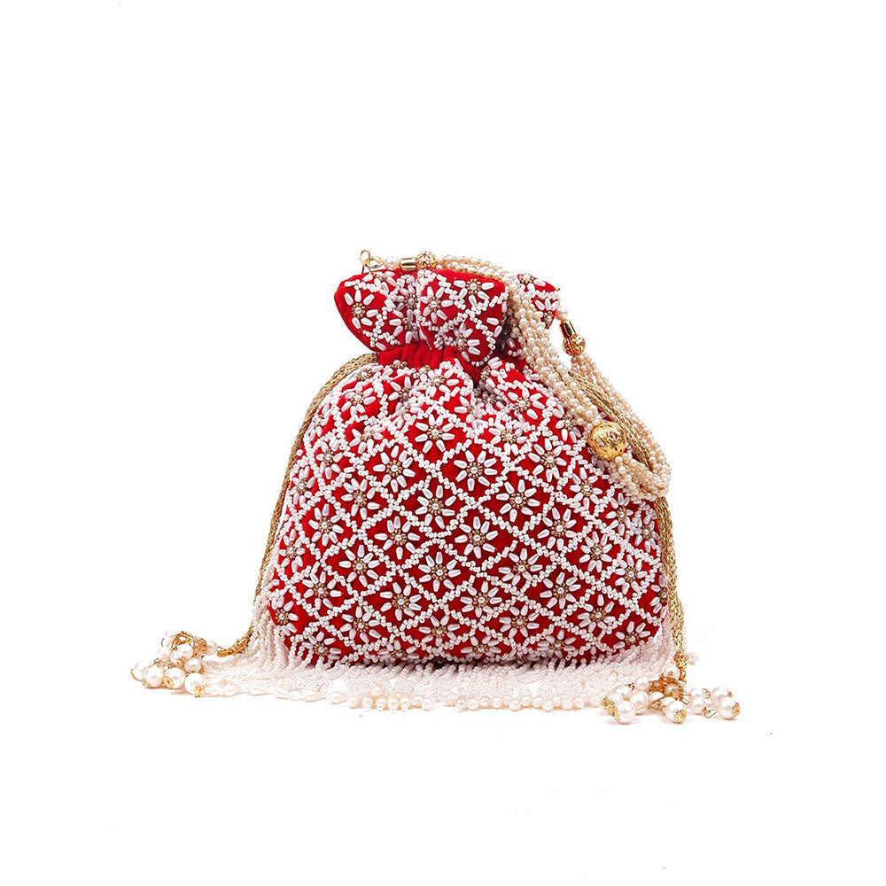 Odette Maroon Printed Potli Bag