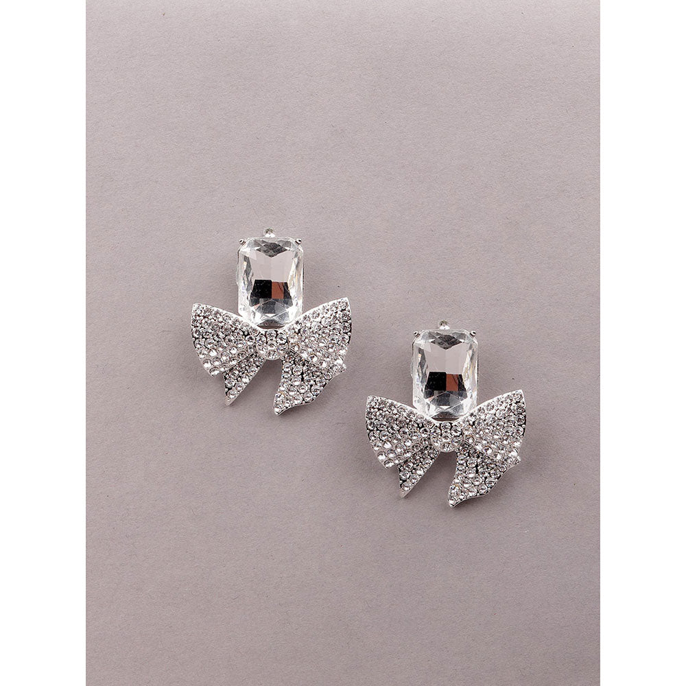 Odette Silver-Studded Bow-Shaped Statement Earrings