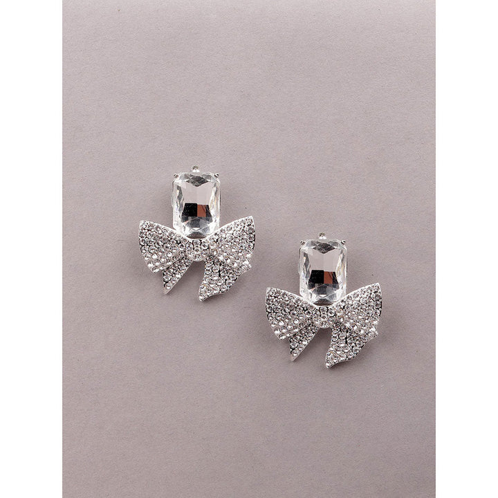 Odette Silver-Studded Bow-Shaped Statement Earrings