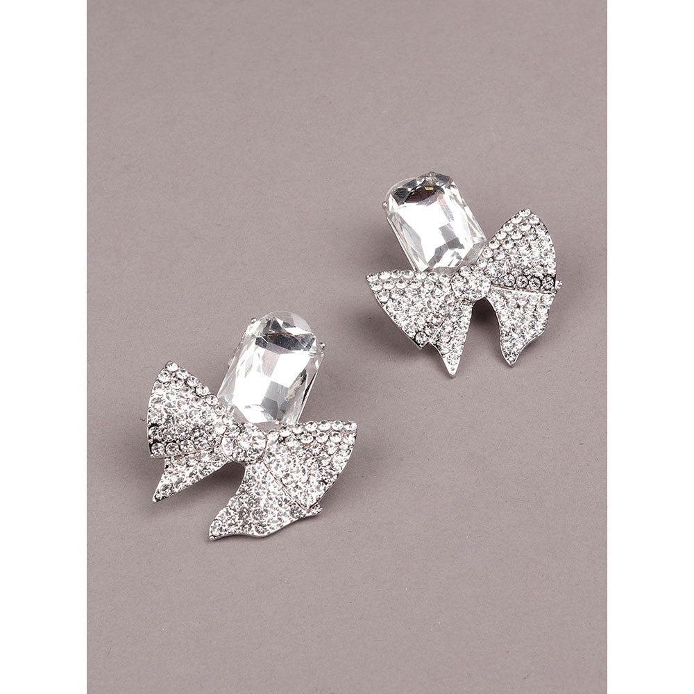 Odette Silver-Studded Bow-Shaped Statement Earrings