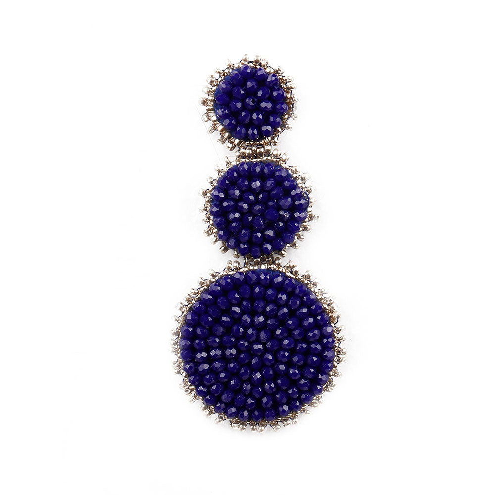 Odette Navy Blue Triple Rounded Statement Earrings