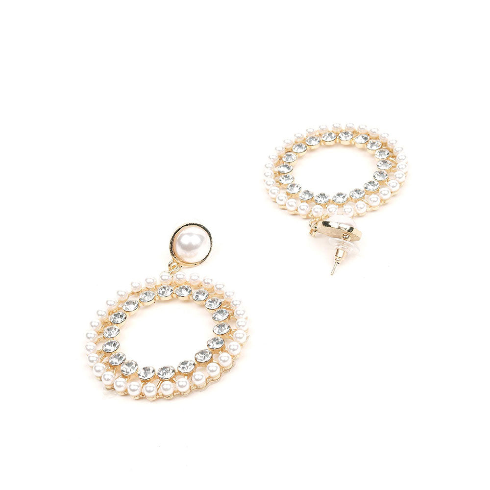 Odette Pearl Studded Double-Layered Hoop Earrings -Gold