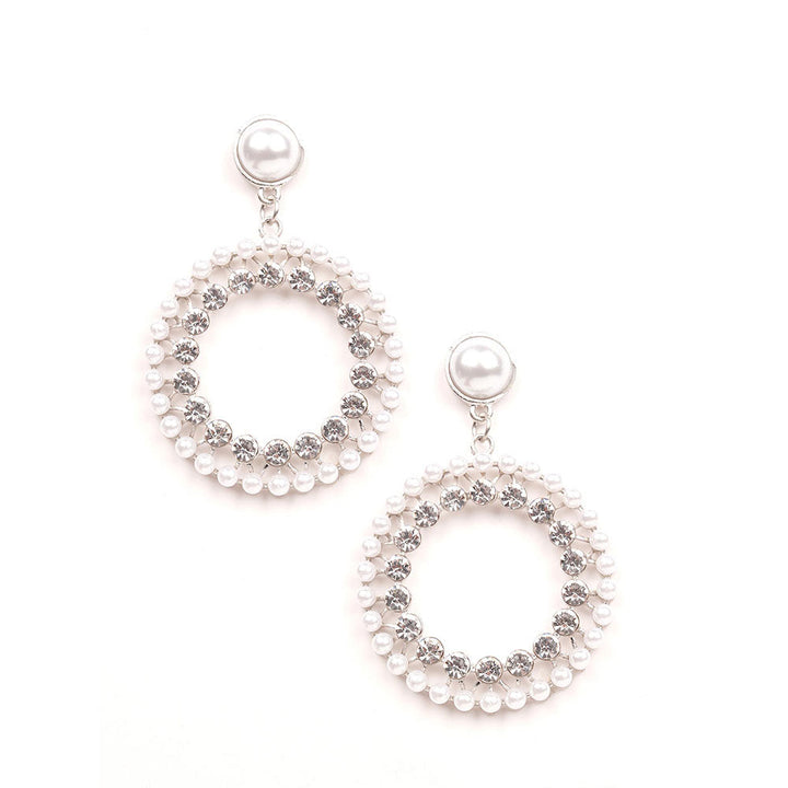 Odette Pearl Studded Double-Layered Hoop Earrings -Silver