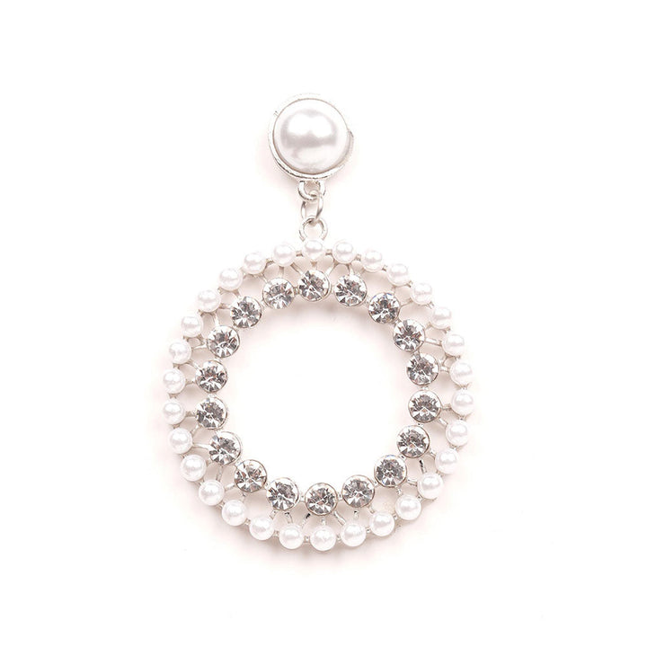 Odette Pearl Studded Double-Layered Hoop Earrings -Silver