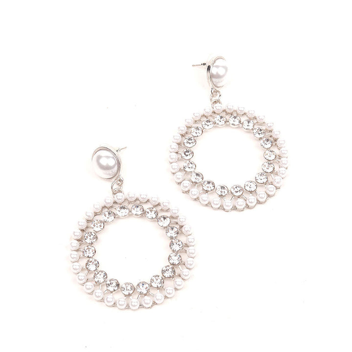 Odette Pearl Studded Double-Layered Hoop Earrings -Silver