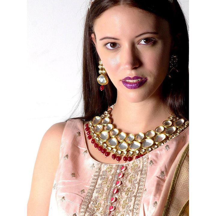 Odette Traditional heavy semiprecious kundan & enameled necklace with earrings!