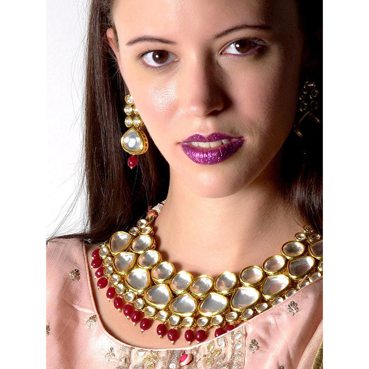 Odette Traditional heavy semiprecious kundan & enameled necklace with earrings!