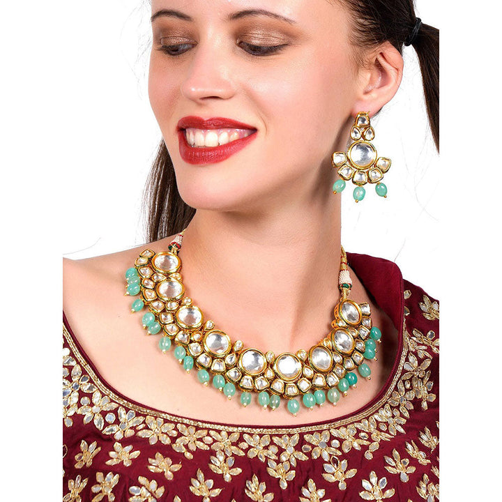 Odette Ethnic heavy semiprecious kundan & enameled necklace with earrings!