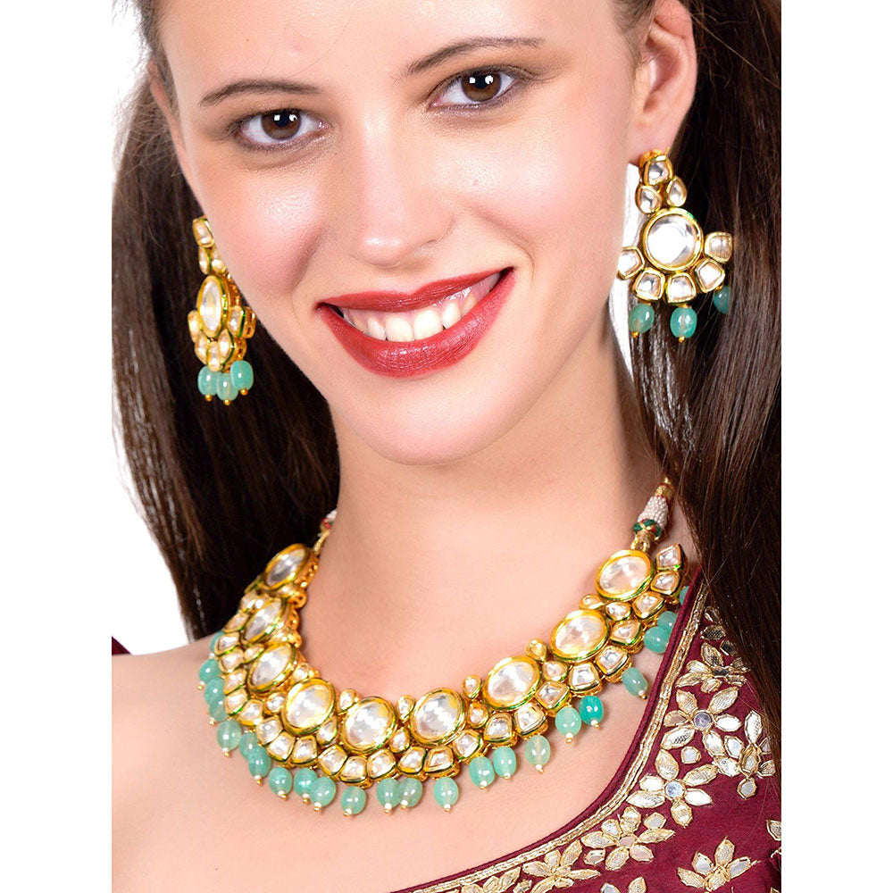 Odette Ethnic heavy semiprecious kundan & enameled necklace with earrings!