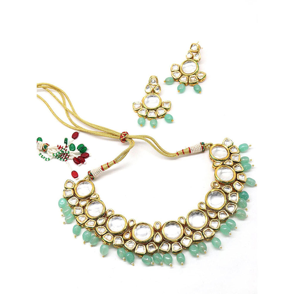 Odette Ethnic heavy semiprecious kundan & enameled necklace with earrings!