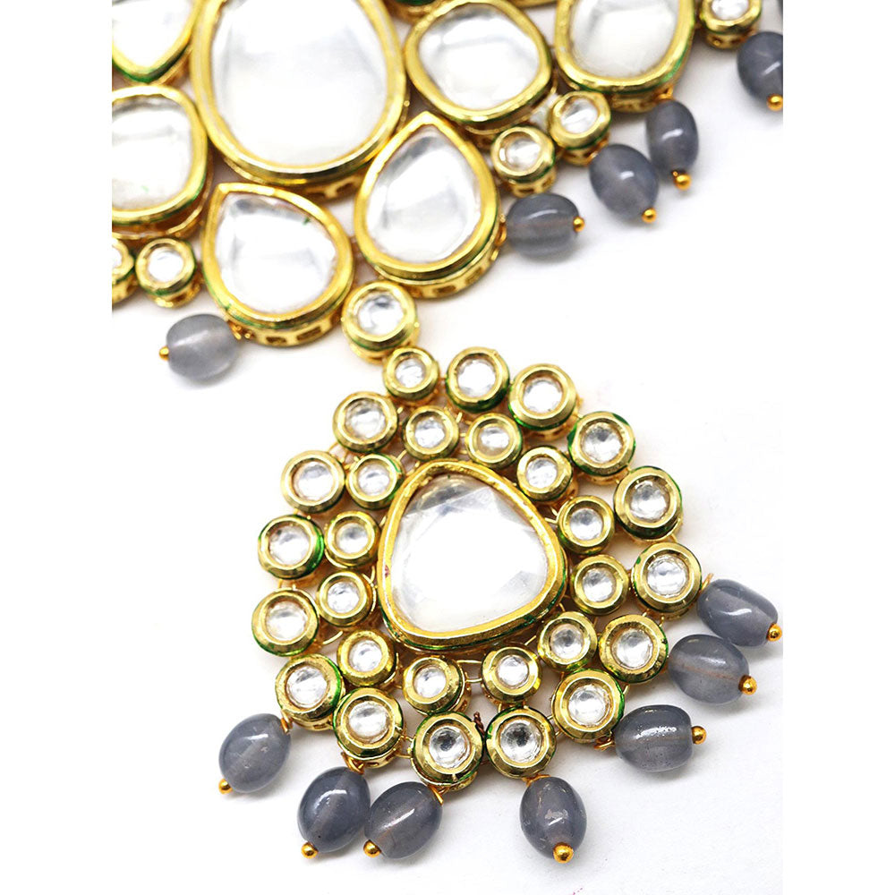 Odette Authentic heavy semiprecious Grey kundan & enameled necklace with earrings!