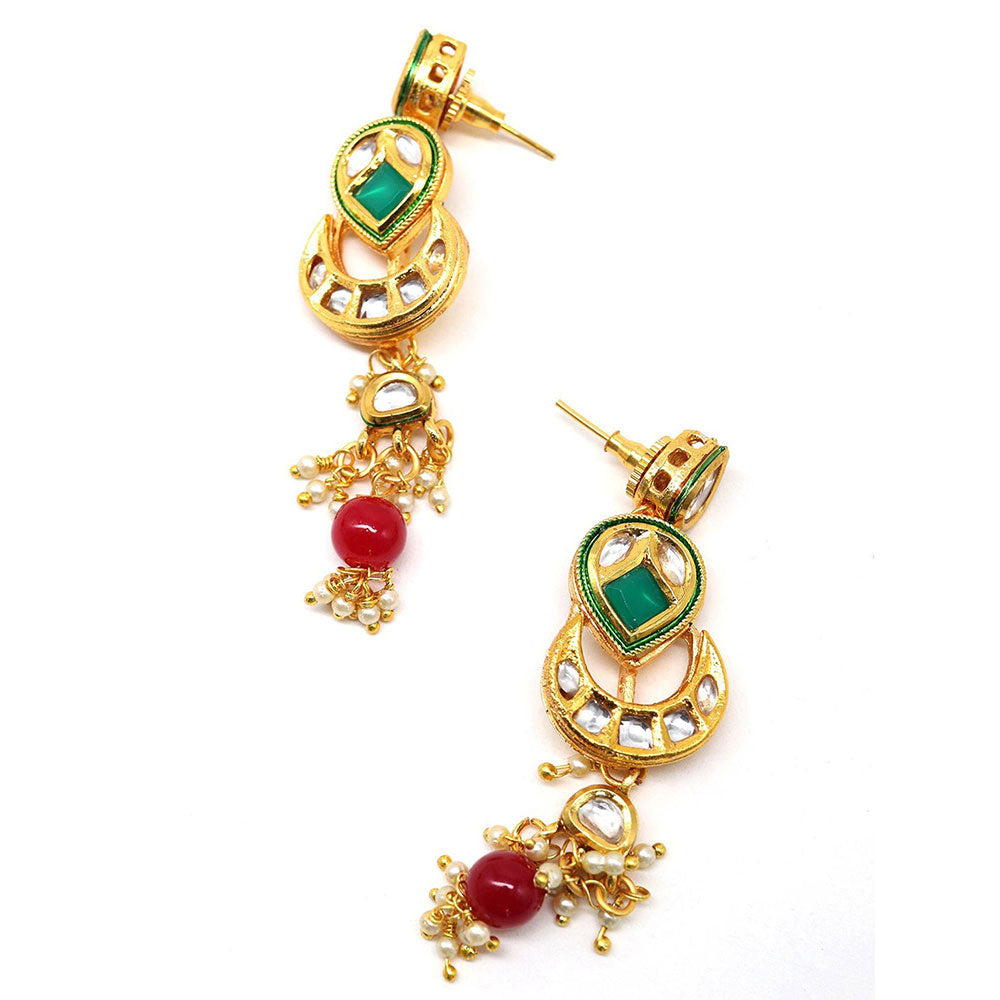 Odette Elegant red-green crystal, pearl, & kundan choker with earrings!