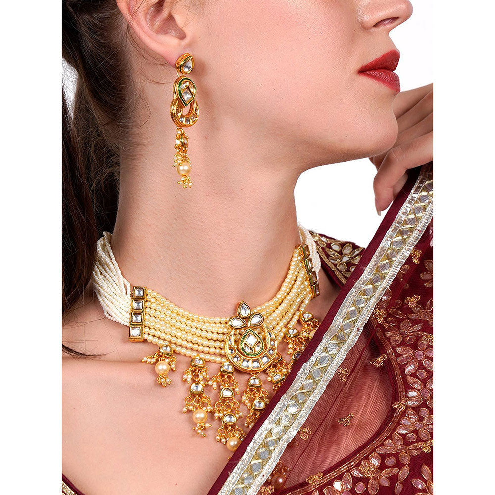 Odette Ponderous pearl kundan choker with earrings!