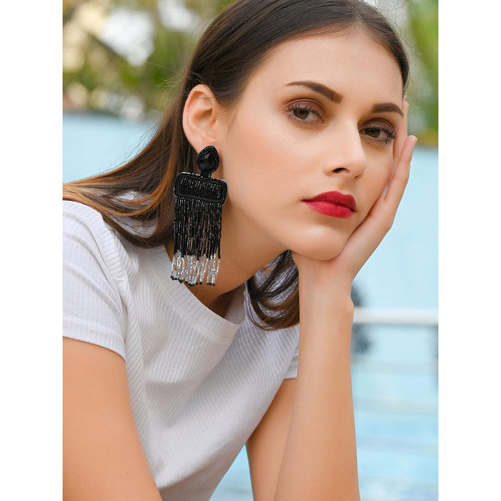 Odette Black Compelling Tassel Earring