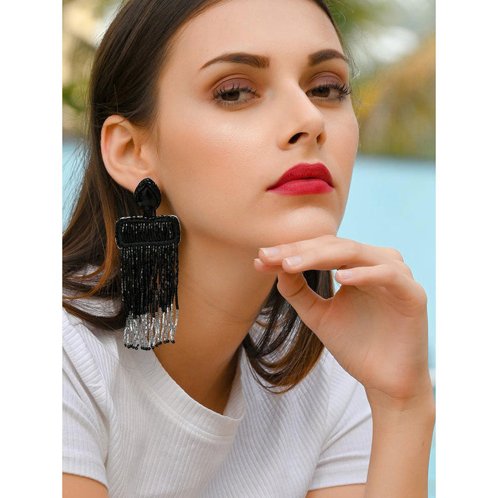 Odette Black Compelling Tassel Earring