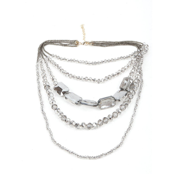 Odette Grey Long Beaded Multi-Row Necklace