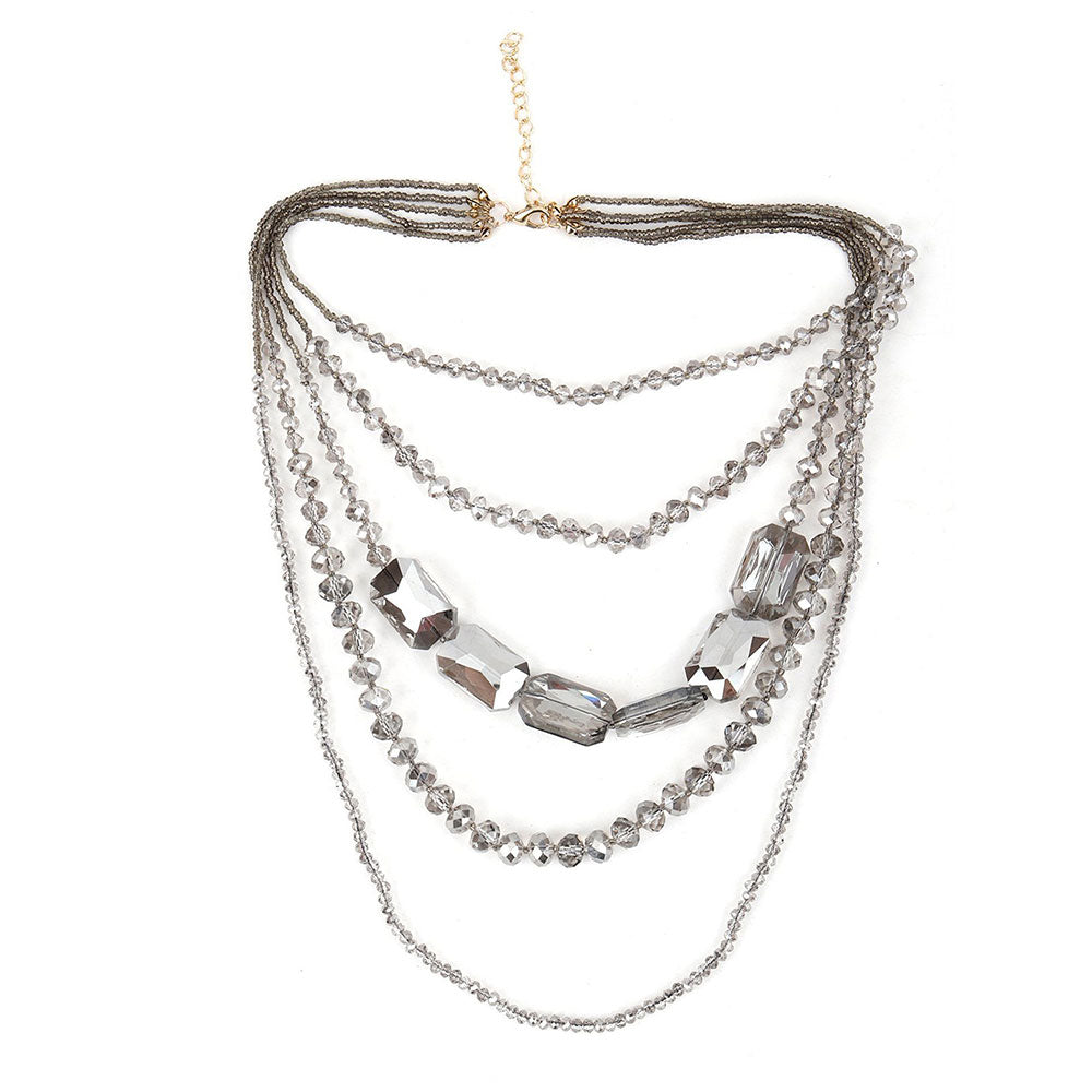 Odette Grey Long Beaded Multi-Row Necklace