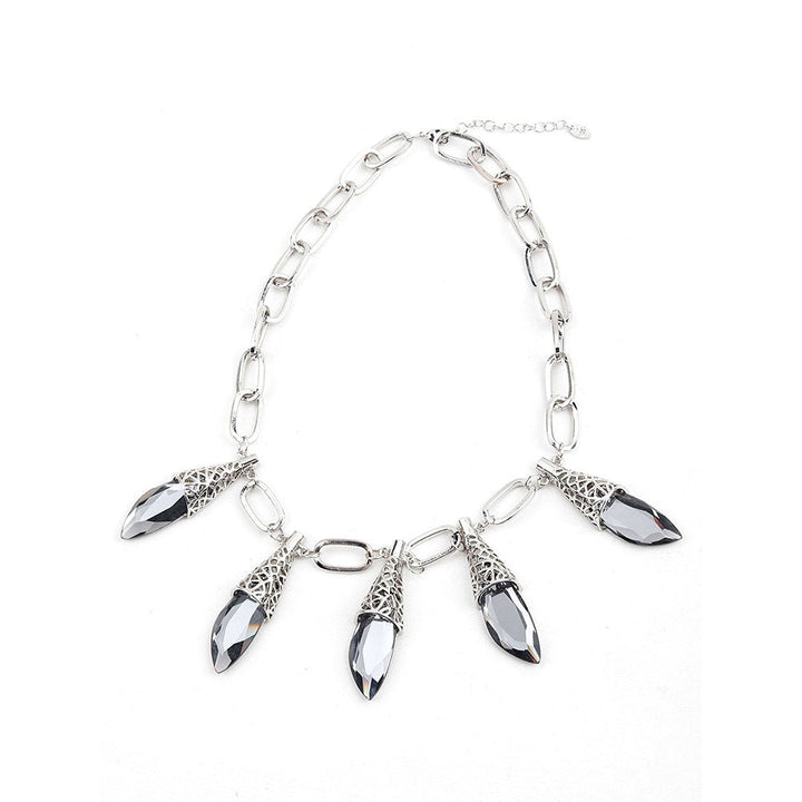 Odette Stylish Silver Collar Necklace with Extensive Grey Rhine Stone Dropping