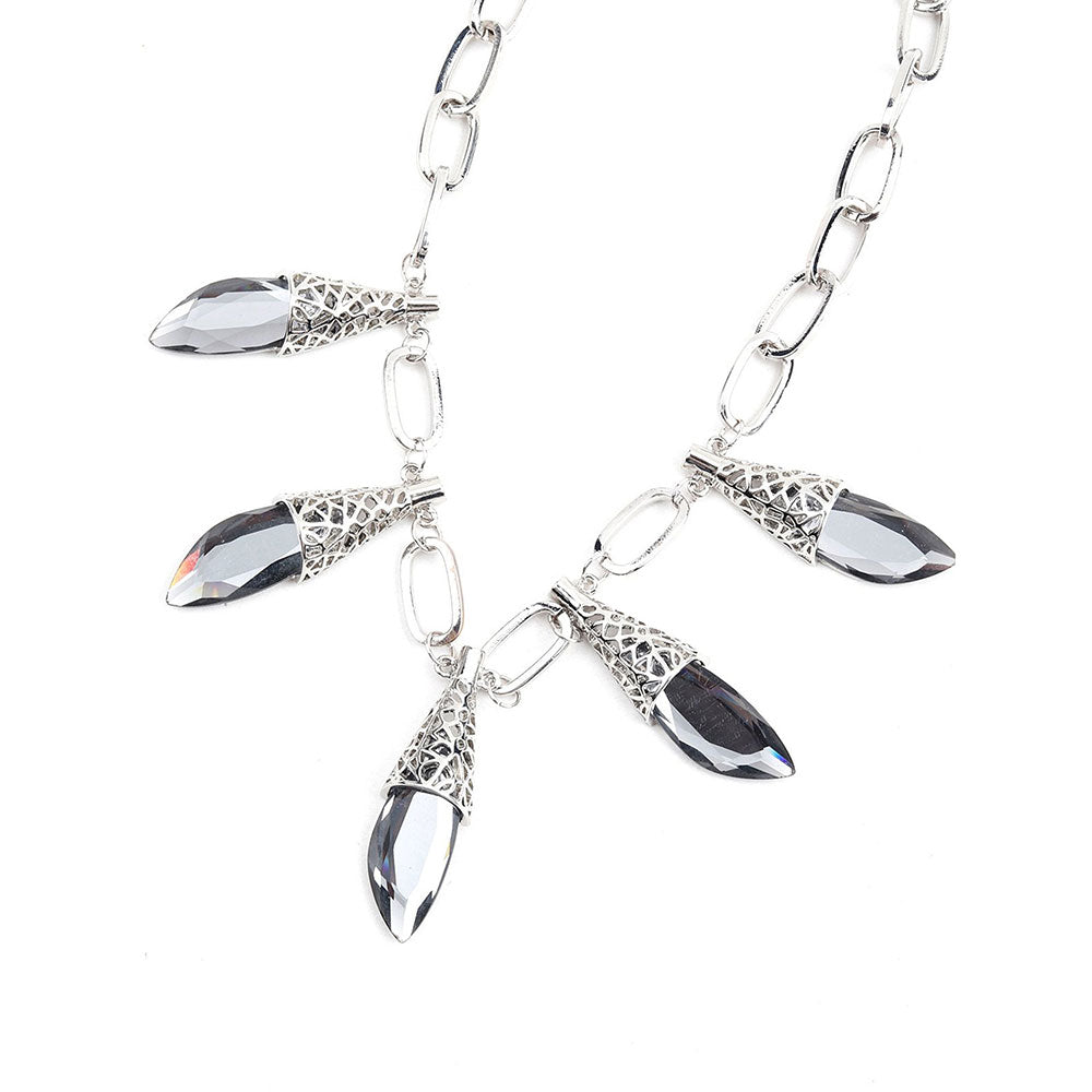 Odette Stylish Silver Collar Necklace with Extensive Grey Rhine Stone Dropping