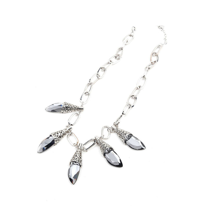 Odette Stylish Silver Collar Necklace with Extensive Grey Rhine Stone Dropping