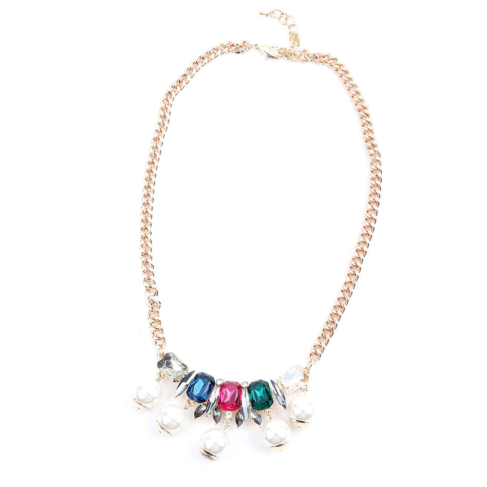 Odette Multi-Coloured Rhine Stone Necklace with Pearl Charms