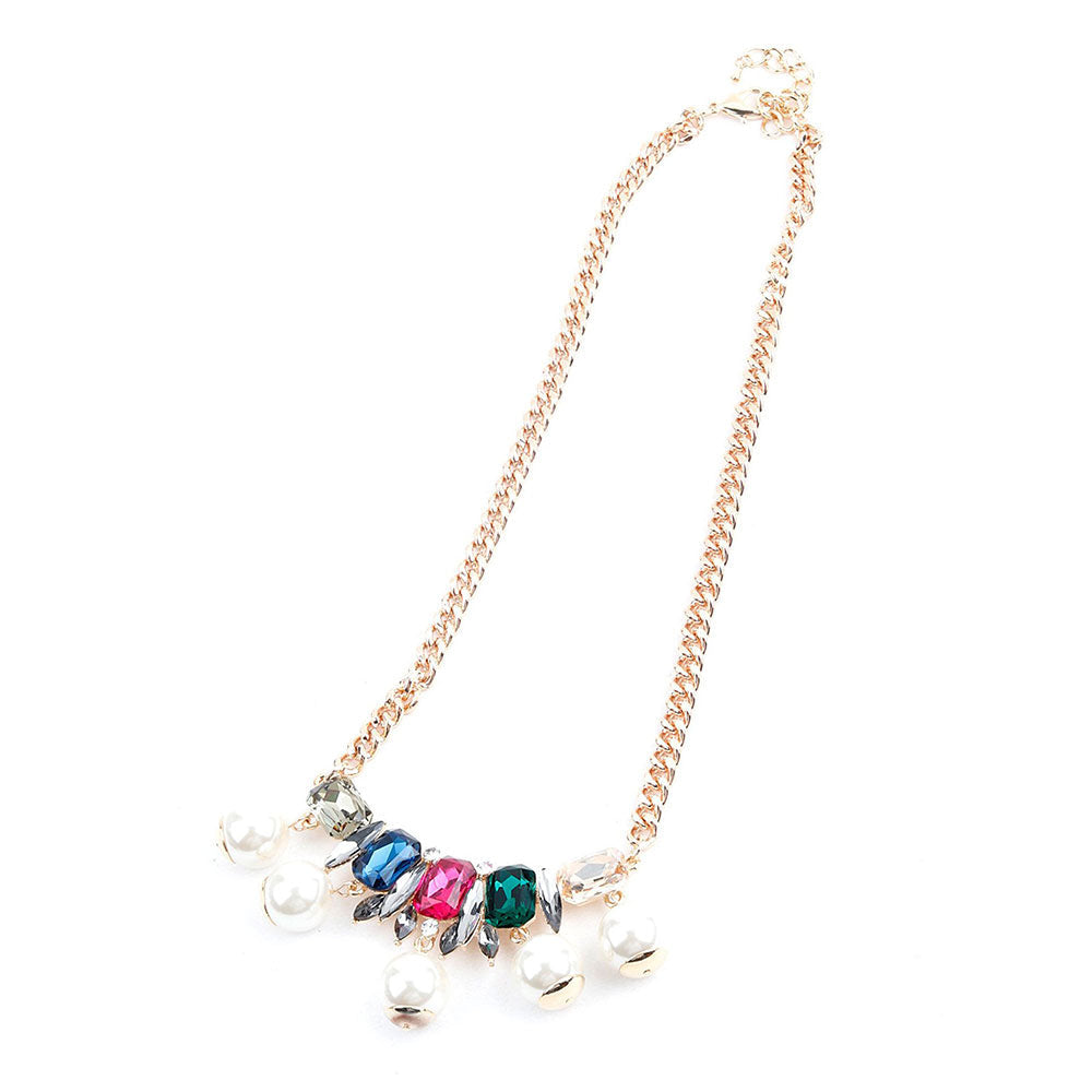 Odette Multi-Coloured Rhine Stone Necklace with Pearl Charms