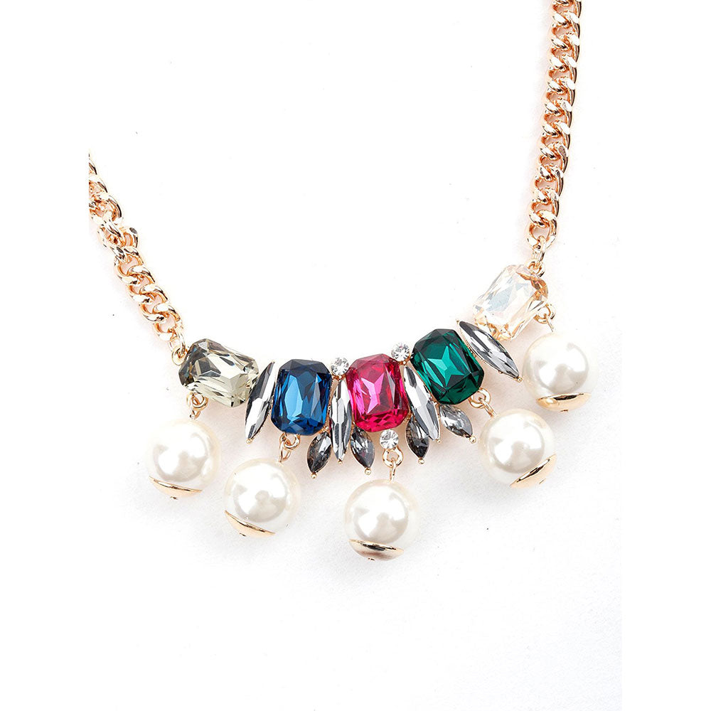 Odette Multi-Coloured Rhine Stone Necklace with Pearl Charms