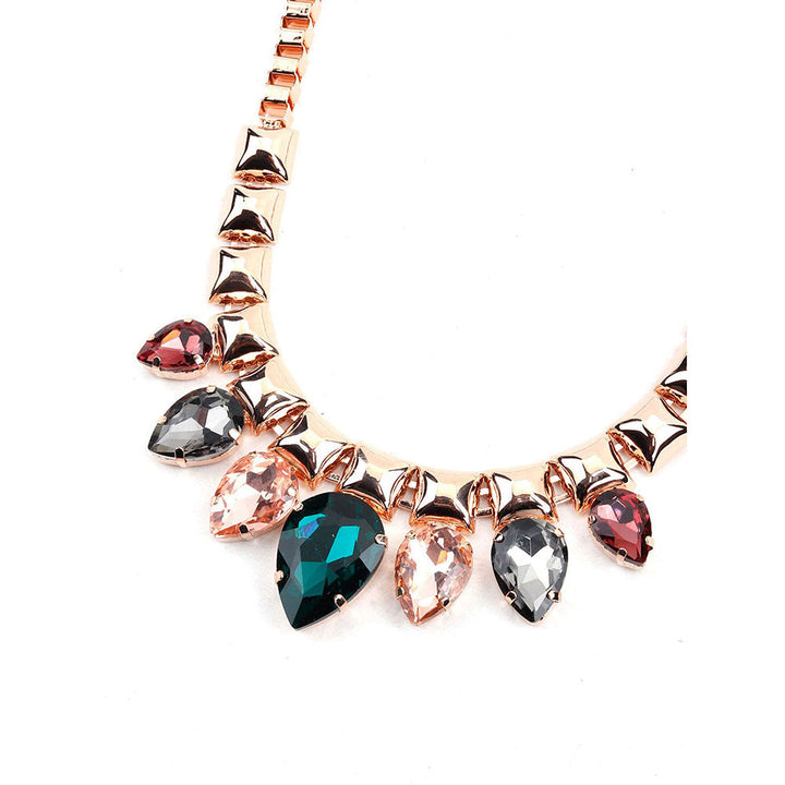 Odette Chunky Box Chain Necklace with Multi-Coloured Rhine Stones