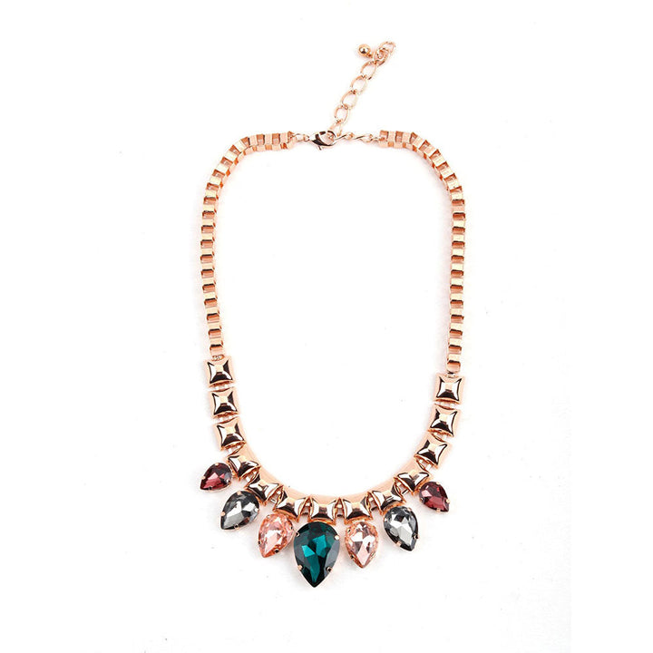 Odette Chunky Box Chain Necklace with Multi-Coloured Rhine Stones