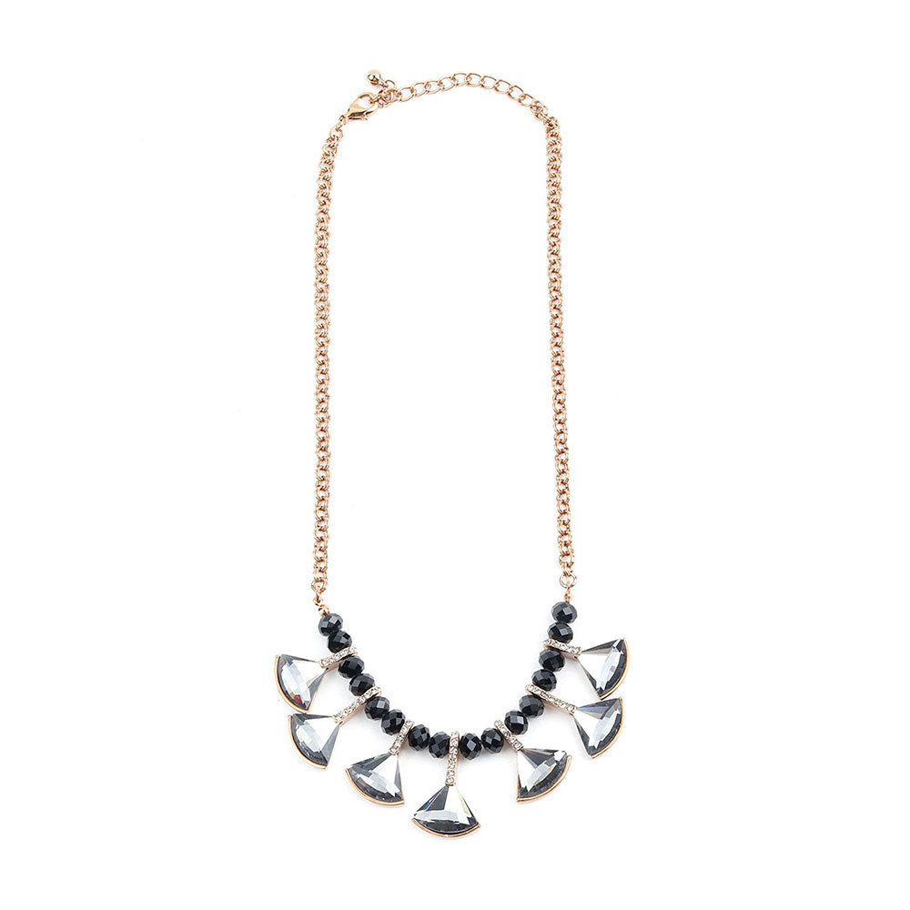 Odette Beaded Black Color Necklace with Grey Rhine Stone Droppings