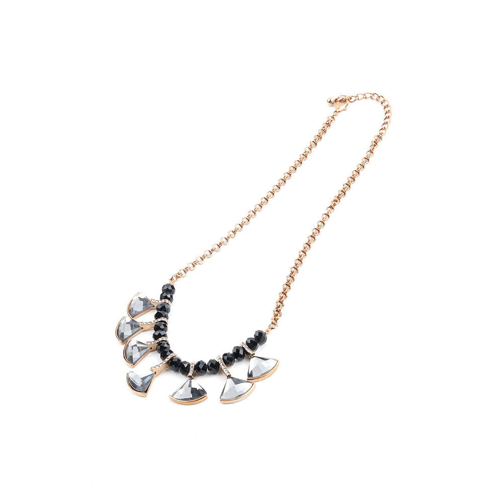 Odette Beaded Black Color Necklace with Grey Rhine Stone Droppings