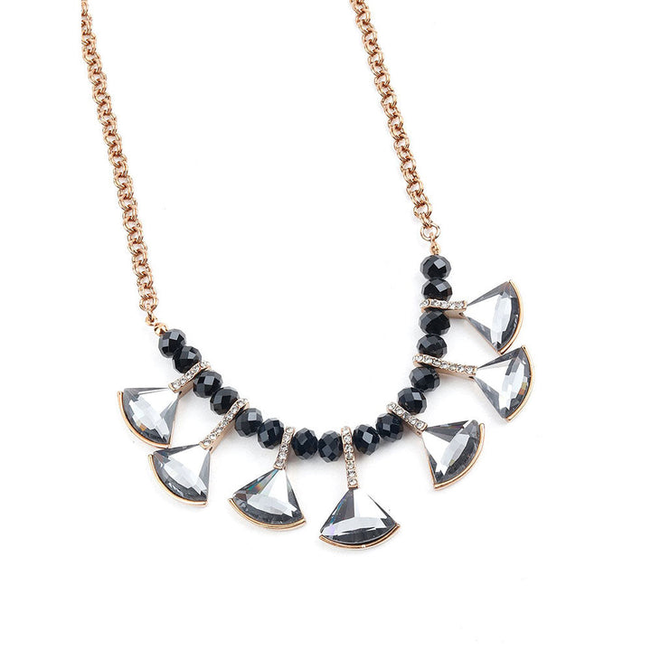 Odette Beaded Black Color Necklace with Grey Rhine Stone Droppings